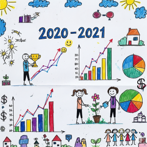 Dessin d’enfant coloré, utilisé pour illustrer le rapport annuel 2020-2021 de la Maison Caracol.