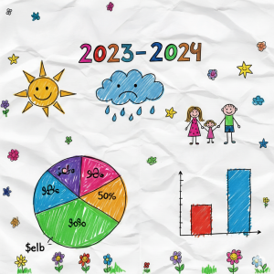 Dessin d’enfant coloré, utilisé pour illustrer le rapport annuel 2023-2024 de la Maison Caracol.